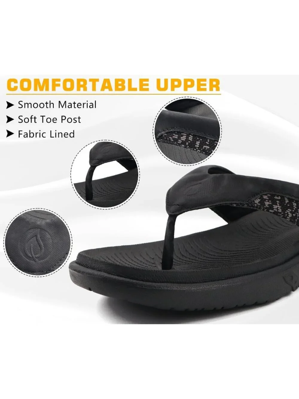 Men's Black Flip Flop Open Toe Athletic Orthotic Fasciitis Sport Sandal Shoes